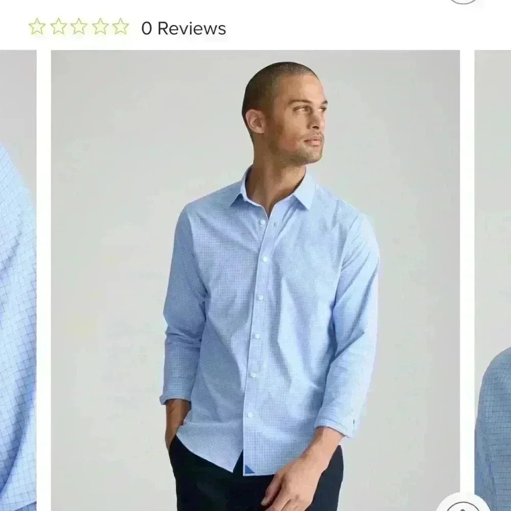 UNTUCKit men’s cotton shirt. NWOT. Baby blue plaid stripes. Large Slim Fit.